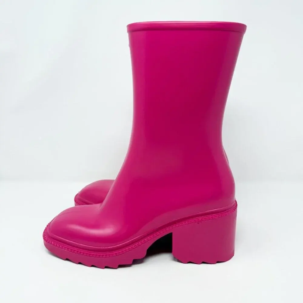 NWOB INC International Concepts Pink Square Toe Block Heel Rain Boots Size 8